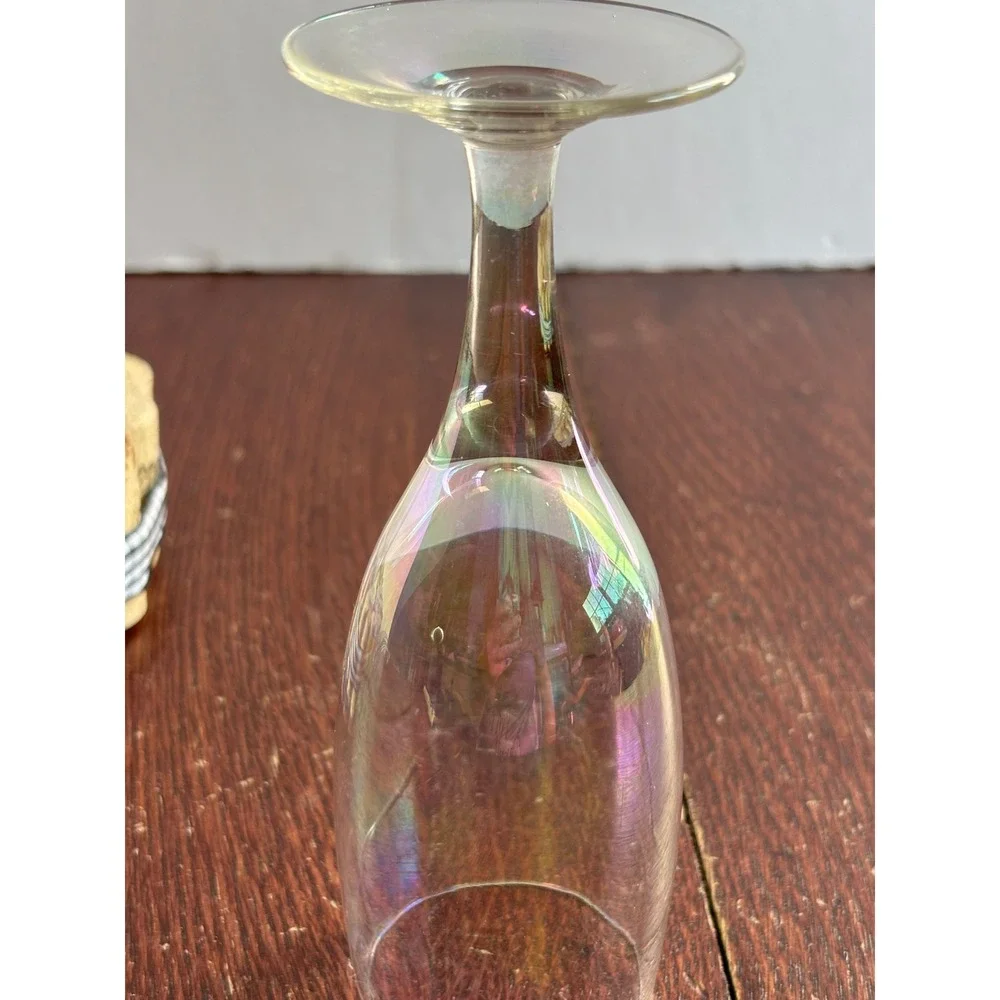 Vintage Iridescent Champagne Flutes Set of 2 Rainbow Luster Glass Stemware‎ 6in